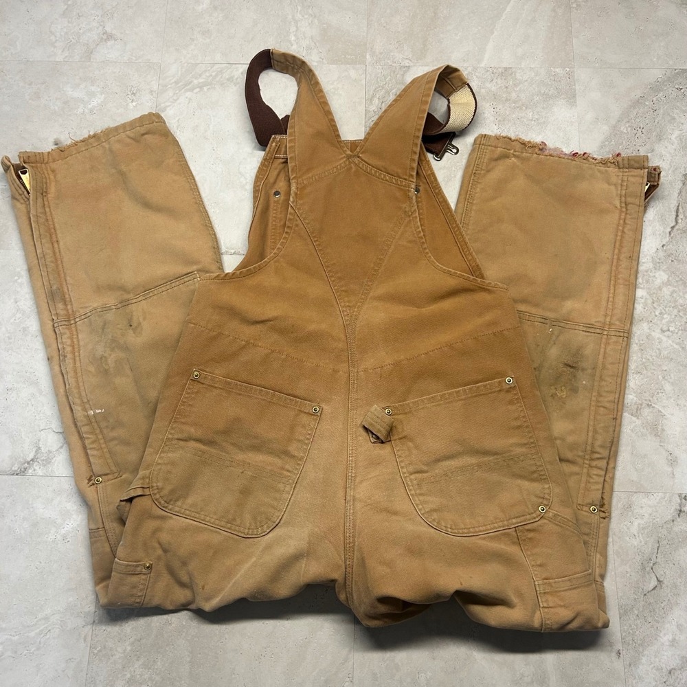 Carhartt Overalls Brown Men 28x27 Vintage 90s Quilt Lined Double Knee R02 BRN - Picture 2 of 9